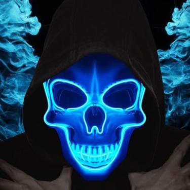 Imagem de Máscara assustadora de Halloween com luz de LED para o festival de Halloween com 3 modos de flash (azul)