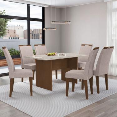Imagem de Mesa de Jantar 6 Lugares Cairo Evora com Vidro Freijo/Bege - Art Panta
