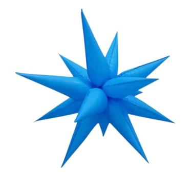 Imagem de Balão Estrela Azul Neon Inflável com 12 Pontas – 19" (48 cm) ou 26" (66 cm) – Decoração Festa, Painel, Instagram, Natal, Halloween – PVC Brilhante