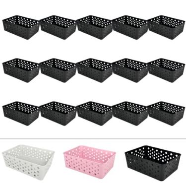 Imagem de Kit 15 Cesto Cestinho Organizador 19x14x7cm Multiuso Para Gaveta Cozinha Lavanderia (Preto)
