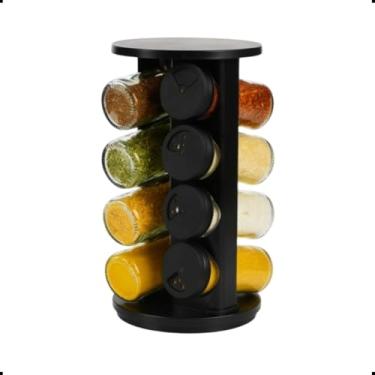 Imagem de Porta Temperos Giratório 360 Graus 8 Potes Tampa Dupla Condimentos Especiarias Cozinha Suporte (Preto Redondo)