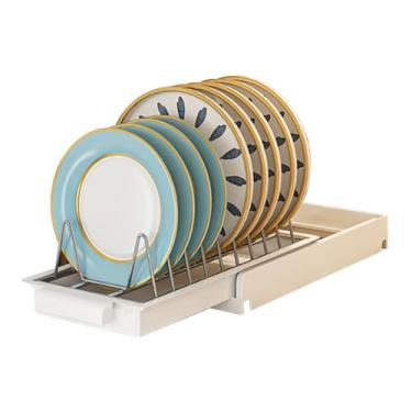 Imagem de Retirar o organizador do armário inoxidável de aço inoxidável slide multifuncional prateleiras para placas espaço de armazenamento de armário de cozinha economizando design (Branco)