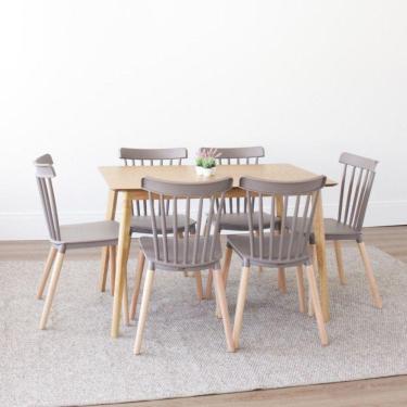 Imagem de Conjunto Sala de Jantar Mesa Finlândia 120x75cm com 6 Cadeiras Janaína Rivatti Cinza Escuro