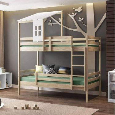 Imagem de Beliche Teen Play com Telhado Casinha Casatema Marroml/Branco