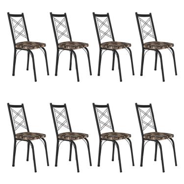 Imagem de Kit 8 Cadeiras de Cozinha Delaware Estampado Mosaico Palha Pés de Ferro Preto - Pallazio