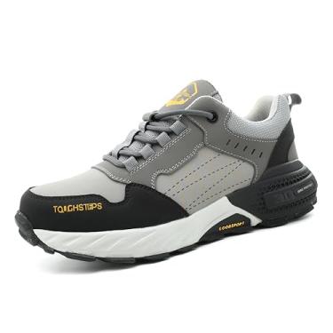 Imagem de TOUGHSTEPS Tênis de bico de aço para homens e mulheres, à prova de perfuração, segurança, trabalho, leve, confortável, indestrutível, Cinza, 14.5 Women/13 Men