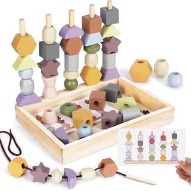 Imagem de Montessori Toys Vanplay, cadarço de madeira, miçangas e blocos de empi