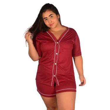 Imagem de Pijama Americano PLUS SIZE Curto Botão Malha Confortável Verão Feminin