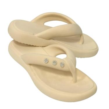 Imagem de Chinelo Feminino Pérola Brilhante Elegante Sandália Confortável Macia Luxo Chic Moda Verão (Off White, BR, Adulto, Faixa Numérico, 37, 38)