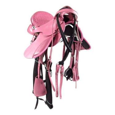 Imagem de Sela Australiana Rosa Infantil De Arco Luxo 12 Polegadas - Couros Alla