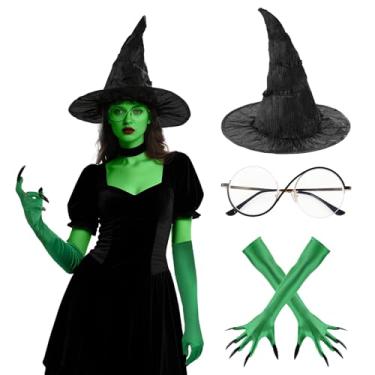 Imagem de Xinxiaomeng Witch Costume Set Womens Wicked Witch Hat Green Claw Gloves Glasses Socks Halloween Costume Cosplay Accessories