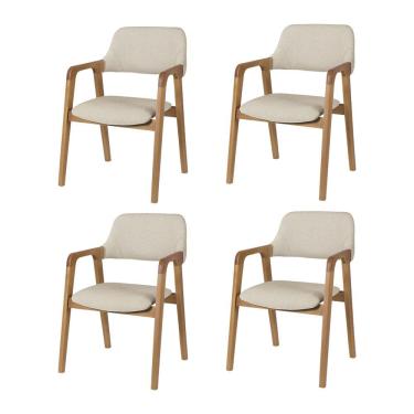 Imagem de Kit 4 Cadeiras De Jantar Ruth Estrutura Em Madeira Maciça Estilo Retrô Linho Bege Claro