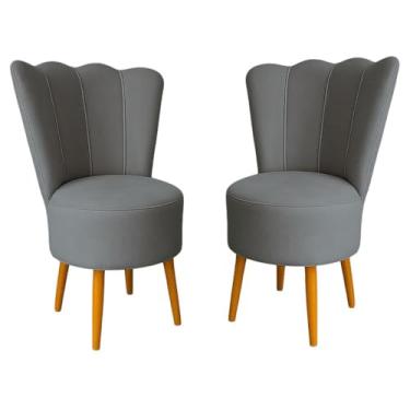 Imagem de Kit 2 Cadeiras Decorativa Pétala Veludo Luxo Premium Pés Retrô Palito Sala Quarto e Penteadeira (CINZA ESCURO)