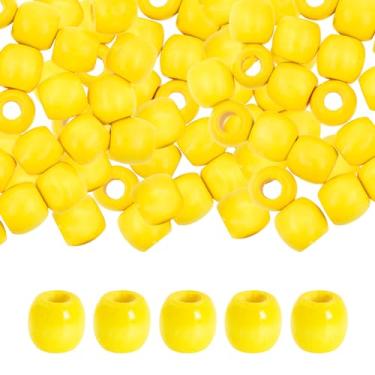 Imagem de Mandala Crafts 200 contas amarelas de madeira de barril grande para artesanato macramê DIY joias trança contas de cabelo dreadlock