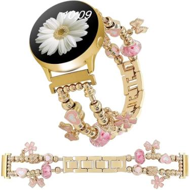 Imagem de Pulseira feminina de metal elegante para Samsung Galaxy Watch 7/FE 6, 5, 4 de 40 mm e 44 mm, pulseira com contas Pandora de 20 mm para Watch 6 Classic de 43 mm/Watch 5 Pro/Watch4 Classic de 42 mm