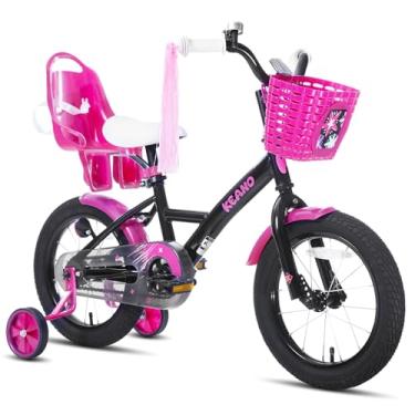 Imagem de KEANO Zinnia Bicicleta infantil de 40 cm para meninas de 4 a 6 anos, bicicletas infantis de 40 cm com rodas de treinamento, serpentinas, cesta e assento de boneca, bicicletas infantis pretas