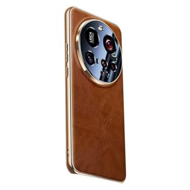 Imagem de FWYANZH Capa para Xiaomi 15 Ultra/15 Pro/15, Proteção Total de Lentes de Couro Genuíno Galvanizado Capa Retro Padrão de Cera a Óleo Ultra Fina à Prova de Choque, Latão, 15 Pro