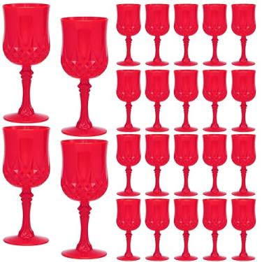 Imagem de JLYLOL Copos de vinho vintage de plástico de 200 ml, taças de plástico vintage, 24 peças, copos de água, copos de água reutilizáveis para festa, recepção, celebração, bar, uísque (vermelho)