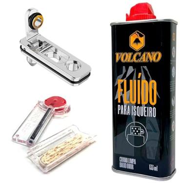 Imagem de Kit de Fluido Volcano para Isqueiro (133ml), Pedra, Pavio e Vedação Anti-evaporação