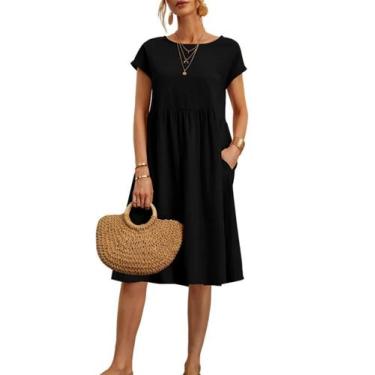 Imagem de Vestido midi Zhyaj, túnica solta, praia de verão com bolsos de algodão