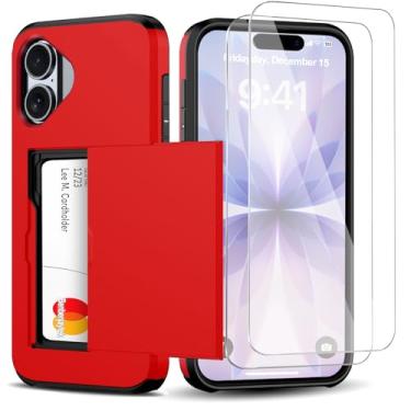 Imagem de Benbenjaytek Capa carteira para iPhone com suporte para cartão + 2 protetores de tela de vidro temperado à prova de choque com compartimento oculto para cartão, capa fina feminina e masculina