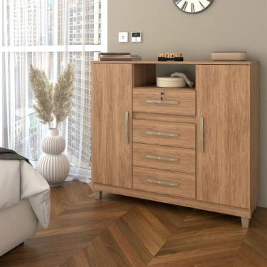 Imagem de Cômoda Reducio 2 Portas 4 Gavetas Mel - Panorama Móveis, Marrom