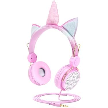 Imagem de Geekria Fones de ouvido infantis com microfone, fone de ouvido estéreo desembaraçado de 3,5 mm para sala de aula infantil de 5 a 12 anos e aprendizado on-line, compatível com PC, notebook (rosa)