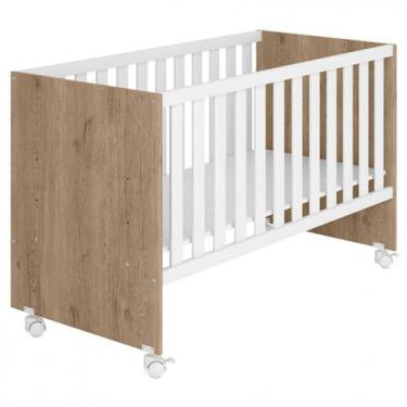 Imagem de Berço Doce Sonho em MDF e MDP com Rodízio Qmovi, Carvalho/Branco