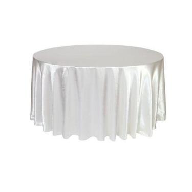 Imagem de Toalha De Mesa Redonda Cetim Seda Branco 4 Lugares Festa