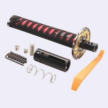 Imagem de Unifizz Puxador de câmbio automático de espada Samurai para carro, ajuste universal para transmissão de trava/botão, câmbio de engrenagem Katana fixe, metal ponderado, preto e vermelho