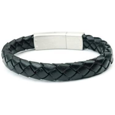 Imagem de Bracelete 20Cm Couro Preto Fecho Steel Click 10Mm