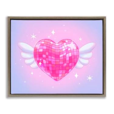 Imagem de Stupell Industries Arte de parede em tela flutuante marrom disco coração com asas, design por Stephanie Sanchez, 25 x 31