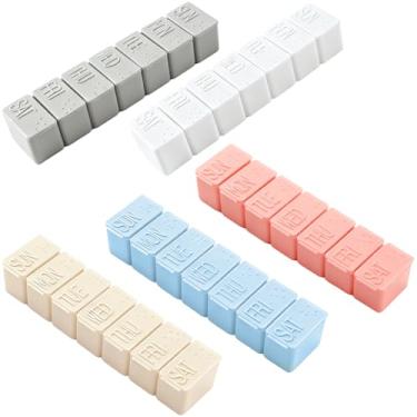 Imagem de Wopanxye 5 organizadores de pílulas, dispensador de comprimidos portátil semanal, porta-comprimidos para viagem, diário, planejador de medicamentos com 7 compartimentos para vitaminas, medicamentos