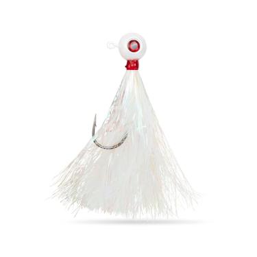 Imagem de 1 pacote UMT Pearl White Fluke Ball Bucktail Jig 56.7 g Mylar Teaser, Ultra Sharp 6/0 Mustad Hook, 3D Eye – for, Black Sea Bass, Stripers & Bluefish Wrecker Fluke Ball Jig 1