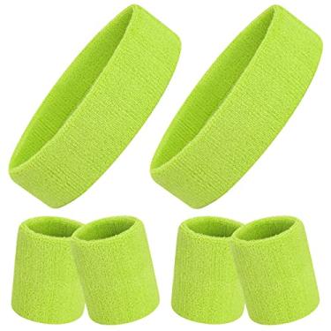 Imagem de ONUPGO Conjunto de 6 faixas de transpiração – pulseiras esportivas para homens e mulheres, faixa de suor de tecido felpudo de algodão para tênis, basquete, academia, malhar – elasticidade que absorve