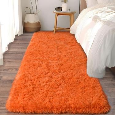 Imagem de Ailyei Tapetes macios para corredores de quarto, tapete felpudo laranja 5 x 12 cm antiderrapante para dormitório de cabeceira, tapete peludo longo e felpudo para berçário e sala de estar
