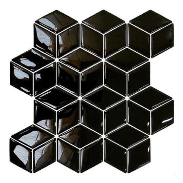 Imagem de Pastilha Adesiva Resinada Cubo Preto com Rejunte Branco - 1m² - Cromo 