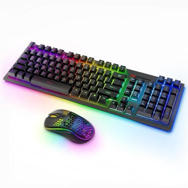 Imagem de Conjunto de teclado e mouse MOOJAY Wireless RGB retroiluminado - preto