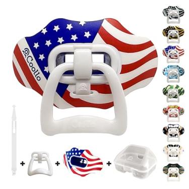 Imagem de COOLLO SPORTS Protetor labial 2 em 1 de chupeta Transformer para boca de futebol protetor labial esportivo para adultos e jovens, bandeira dos EUA e canos (caixa incluída) (bandeira americana (duas camadas))