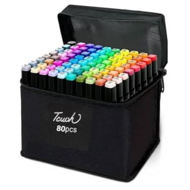 Imagem de Kit 80 Canetas Touch Dupla Ponta Profissional com Estojo – Arte, Design e Ilustração