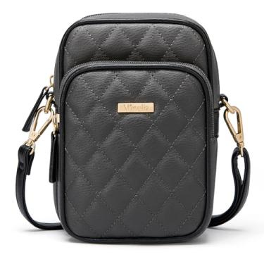 Imagem de Marvolia Bolsa transversal feminina pequena de couro vegano, bolsa para celular, carteira transversal com compartimentos para cartões, Cinza escuro, One Size