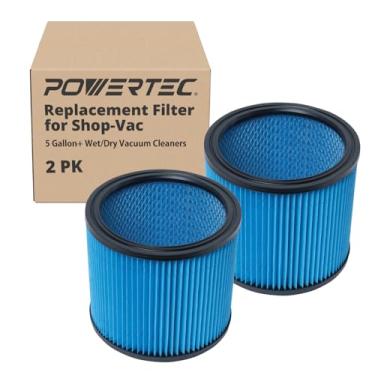 Imagem de POWERTEC 2 filtros de cartucho, para filtros de substituição Shop Vac 90304, 90333, 90340, 90350, serve para aspiradores de pó úmido/seco Shop-Vac de 5 galões e acima (75082-P2)