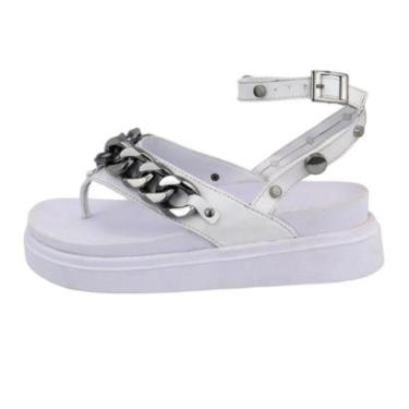 Imagem de Sandália Papete Feminina Dedo Flatform Detalhe Corrente Frontal Amarração Tornozelo Anatomica-Feminino