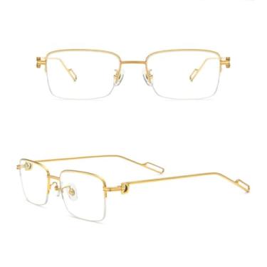 Imagem de HPIRME Armação de óculos de liga de titânio masculina meia armação masculina (dourada)