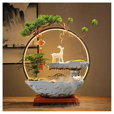 Imagem de XFNVXC Fonte decorativa interna de mesa fonte de mesa de cerâmica fonte de água corrente escritório sala de estar decoração de mesa decoração casa ornamento da sorte fonte rochoso casa