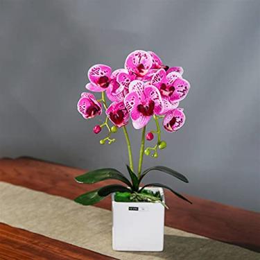 Imagem de DCYEQRQ Flor artificial em vaso flor artificial orquídea artificial com vaso Phalaenopsis falso bonsai para decoração de sala de estar arranjo de plantas artificiais