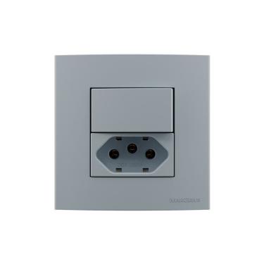 Imagem de Placa para Móveis 80x80 com Interruptor 10A e Tomada 2P+T 20A MarGirius Sleek Colors Cinza