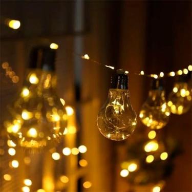 Imagem de Cordão Varal Fio de Fada com 10 Lampadas Led 3M Pisca Pisca USB Pilha Natal Casamentos Festas Cor:Branco Quente