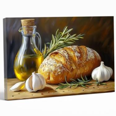 Imagem de QIXIANG Arte de parede de pão de cozinha country impressão em tela de pão francês pintura de comida vintage moldura de decoração de sala de jantar (marrom, 40,6 cm L x 61 cm)