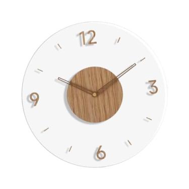 Imagem de Generic Relógio de parede de madeira acrílico, movimento silencioso, relógio de parede decorativo para dormitório, fazenda, aniversário, escritório, Redondo